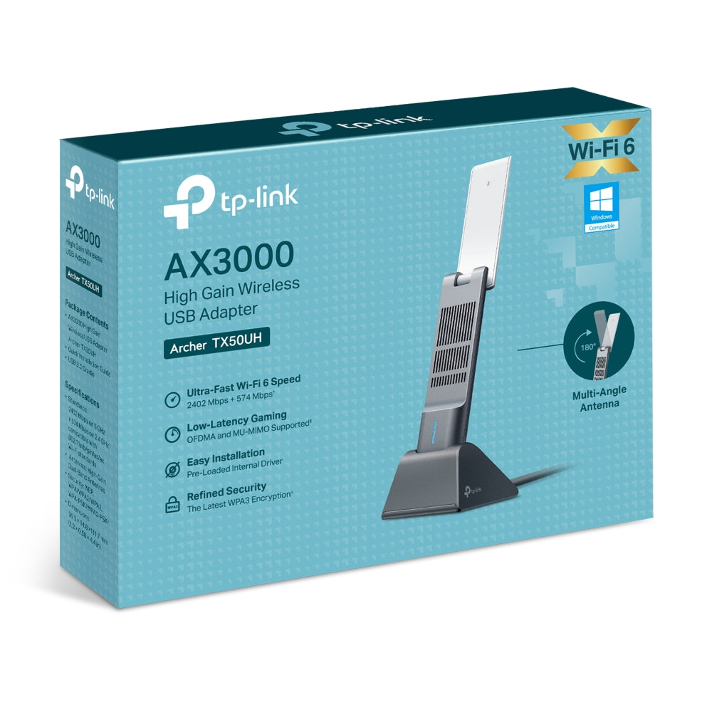TP-Link Archer TX50UH AX3000 High Gain Wireless USB Adapter, WiFi 6, Speeds up to 2402 Mbps@5GHz, 574 Mbps@2.4GHz By TP-LINK - Buy Now - AU $64.20 At The Tech Geeks Australia