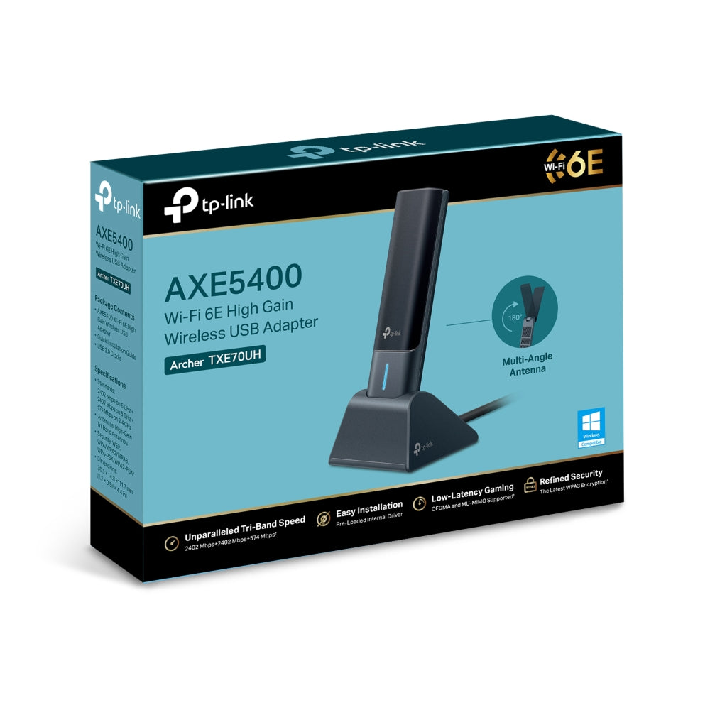 TP-Link Archer TXE70UH AXE5400 Wi-Fi 6E High Gain Wireless USB Adapter, WiFi 6E, Speeds up to 2402Mbps@6GHz, 2402Mbps@5GHz, 574Mbps@2.4GHz By TP-LINK - Buy Now - AU $85.89 At The Tech Geeks Australia