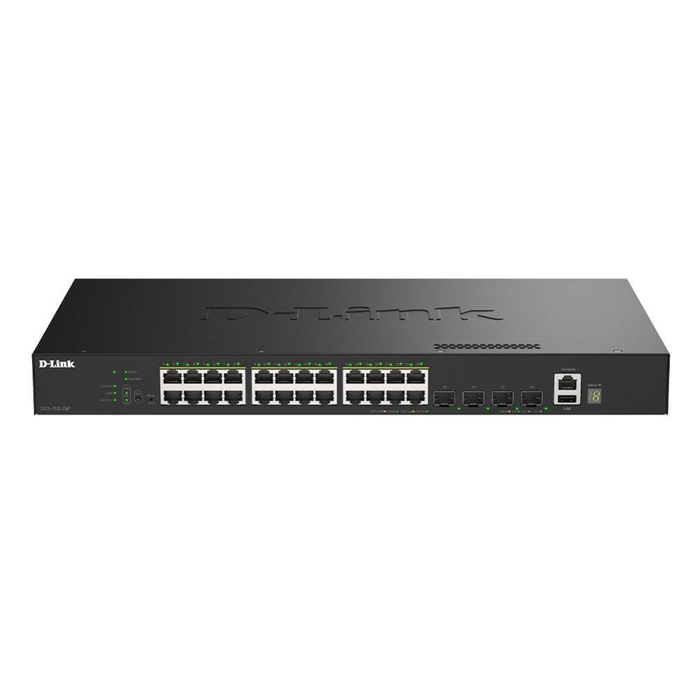 DGS-1530-28P - D-Link 28-Port Gigabit Smart Managed Stackable PoE+ Switch with 24 PoE+ Ports (370W) and 4 SFP+ Ports