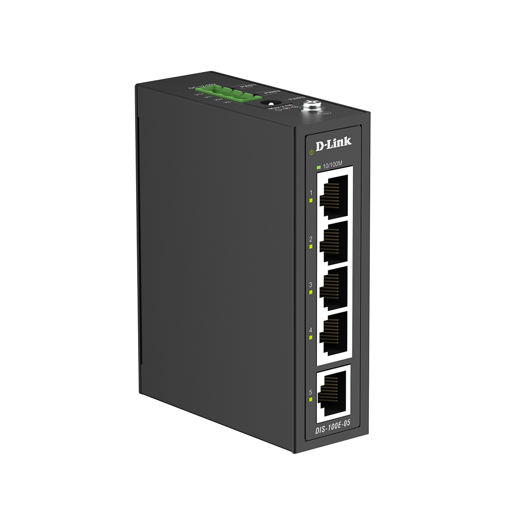 DIS-100E-05 - D-Link 5-Port Industrial Fast Ethernet Unmanaged Switch with 5 10/100BASE-T Ports, DIN Rail Mountable