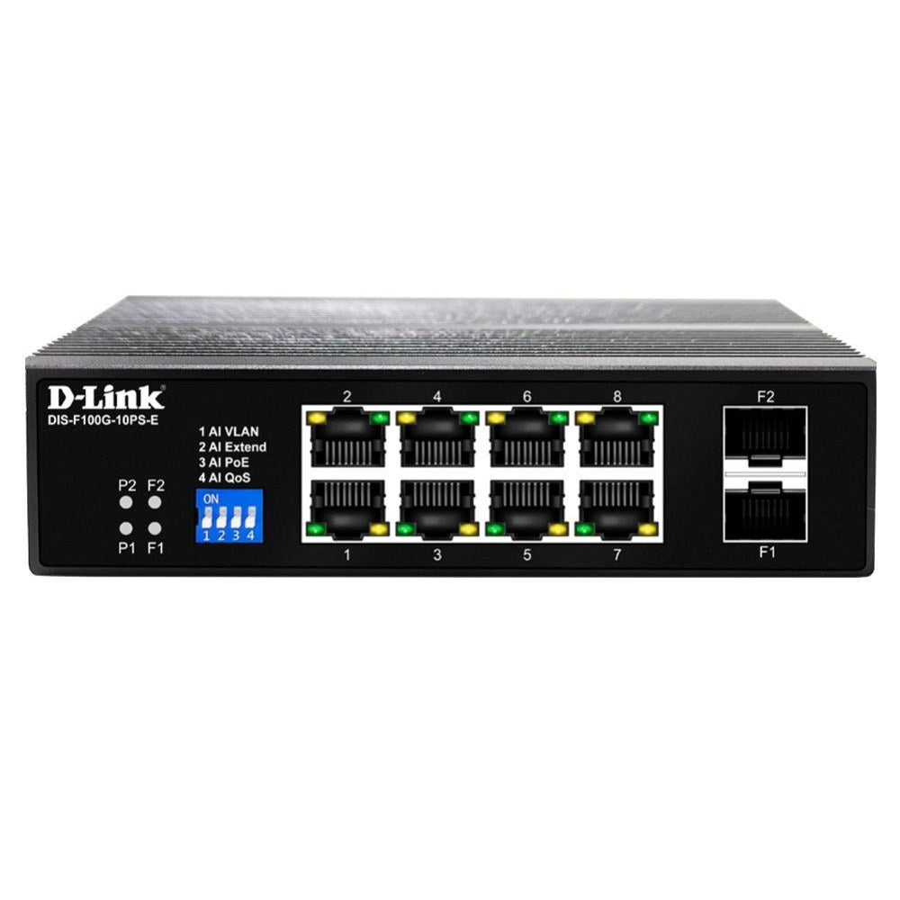DIS-F100G-10PS-E - D-Link 10 Port Gigabit Industrial PoE+ Switch with 8 PoE Ports and 2 SFP Ports (240W)
