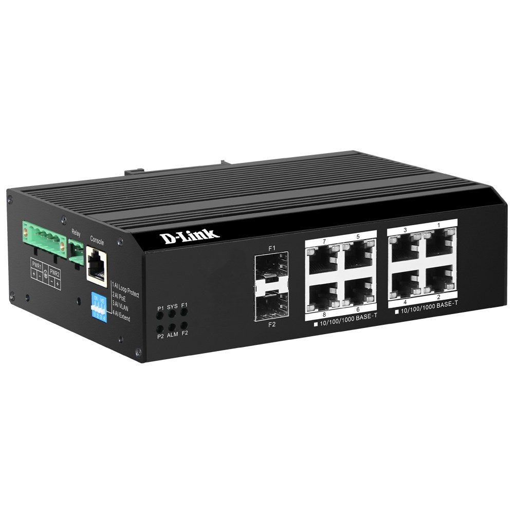 DIS-F200G-10PS-E - D-Link 10-Port Gigabit Industrial Smart Managed PoE Switch with 8 Long Reach PoE+ Ports (240W) and 2 SFP P