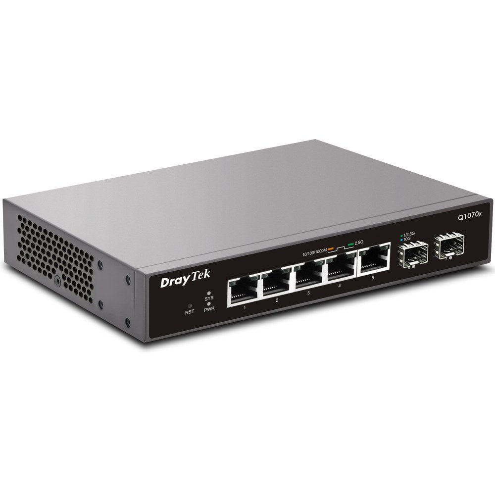 DSQ1070x - DrayTek 7-Port 10GigE/2.5GbE L2+ Managed Switch 5x 2.5 Gigabit Ethernet 2x 10GbE SFP+