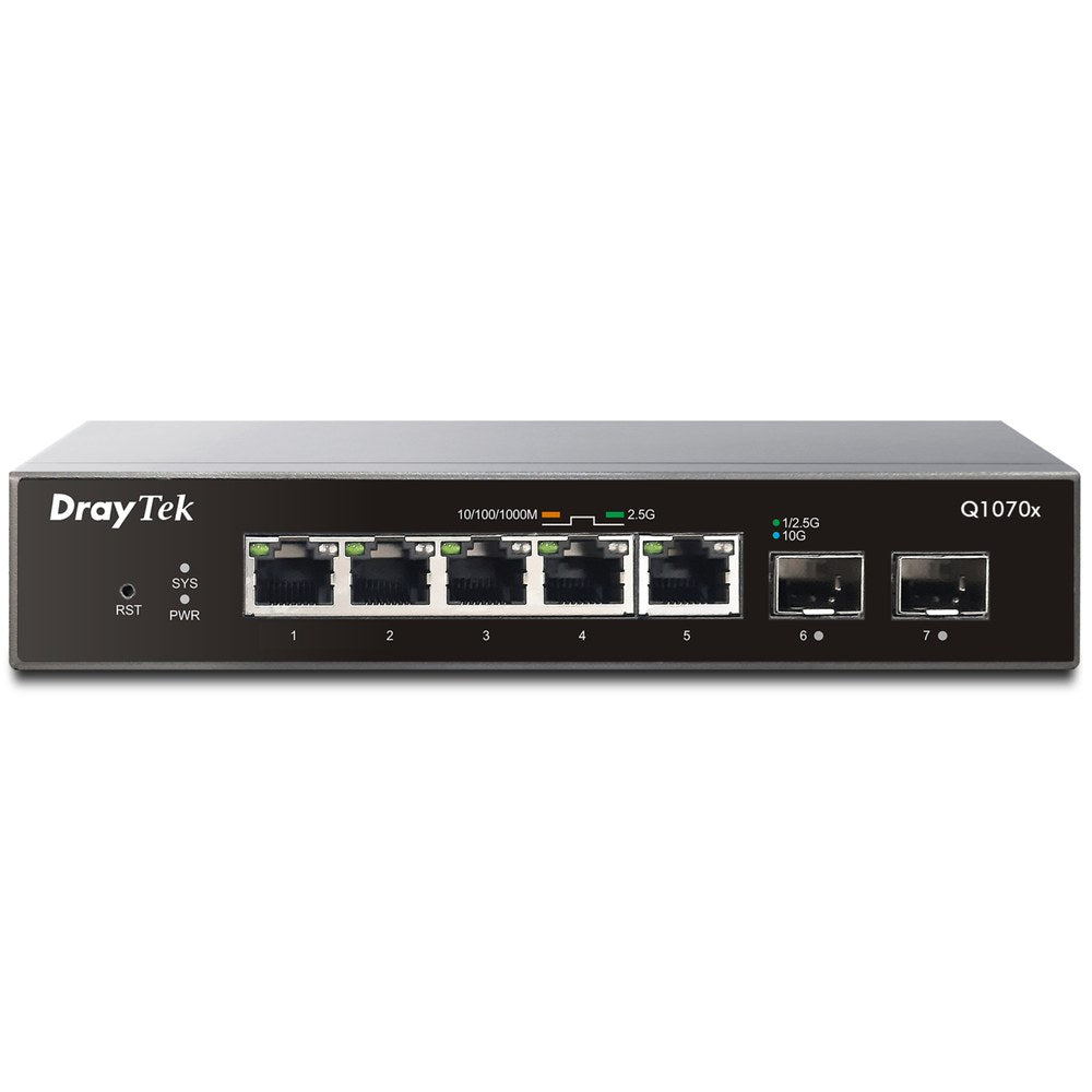 DSQ1070x - DrayTek 7-Port 10GigE/2.5GbE L2+ Managed Switch 5x 2.5 Gigabit Ethernet 2x 10GbE SFP+
