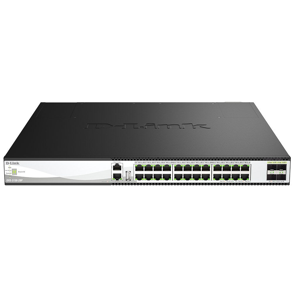 DXS-3130-28P - D-Link 28-Port Stackable 10G L3 Switch 24 Multi-Gig 10G PoE++ (1440W) 4 25G SFP28 Ports