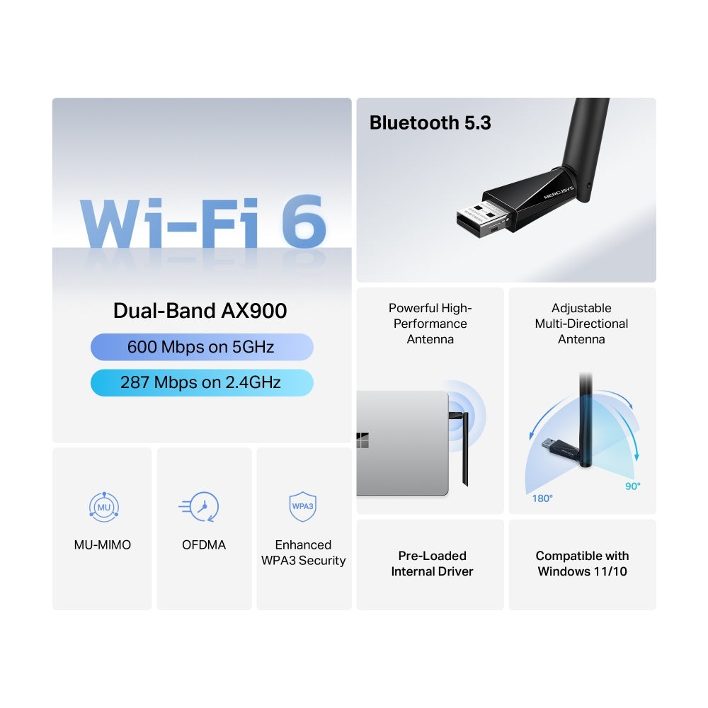 MA60XHB - TP-LINK Mercusys AX900 High Gain Wi-Fi 6 Bluetooth USB Adapter