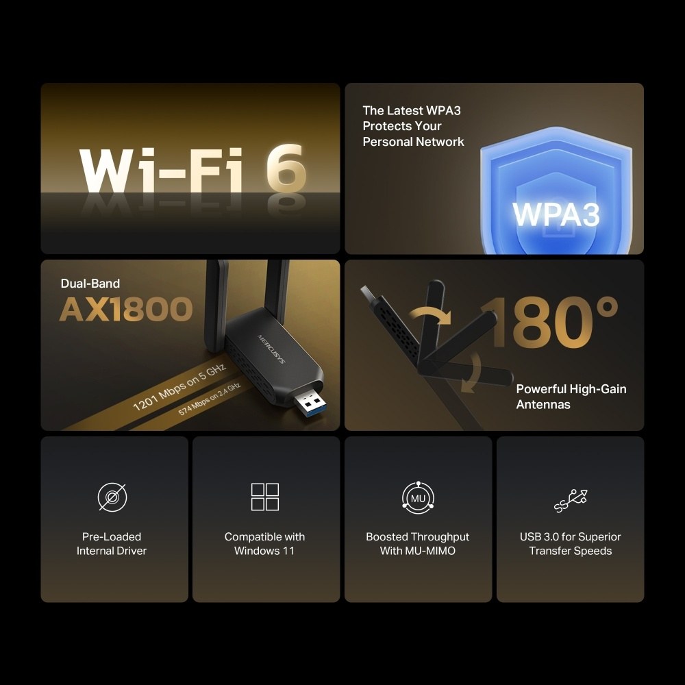 MA72XH - TP-LINK Mercusys AX1800 High-Gain Wireless Dual-Band USB Adapter