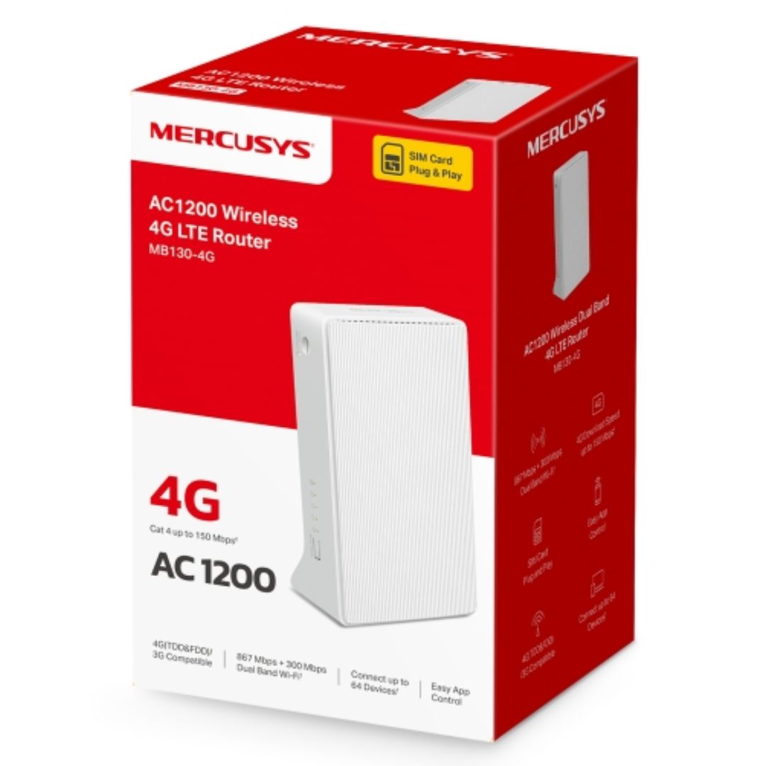 Mercusys MB130-4G AC1200 Wireless Dual Band 4G LTE Router, up to 150 Mbps, Dual Band 1200 Mbps WiFi By TP-LINK - Buy Now - AU $74.99 At The Tech Geeks Australia