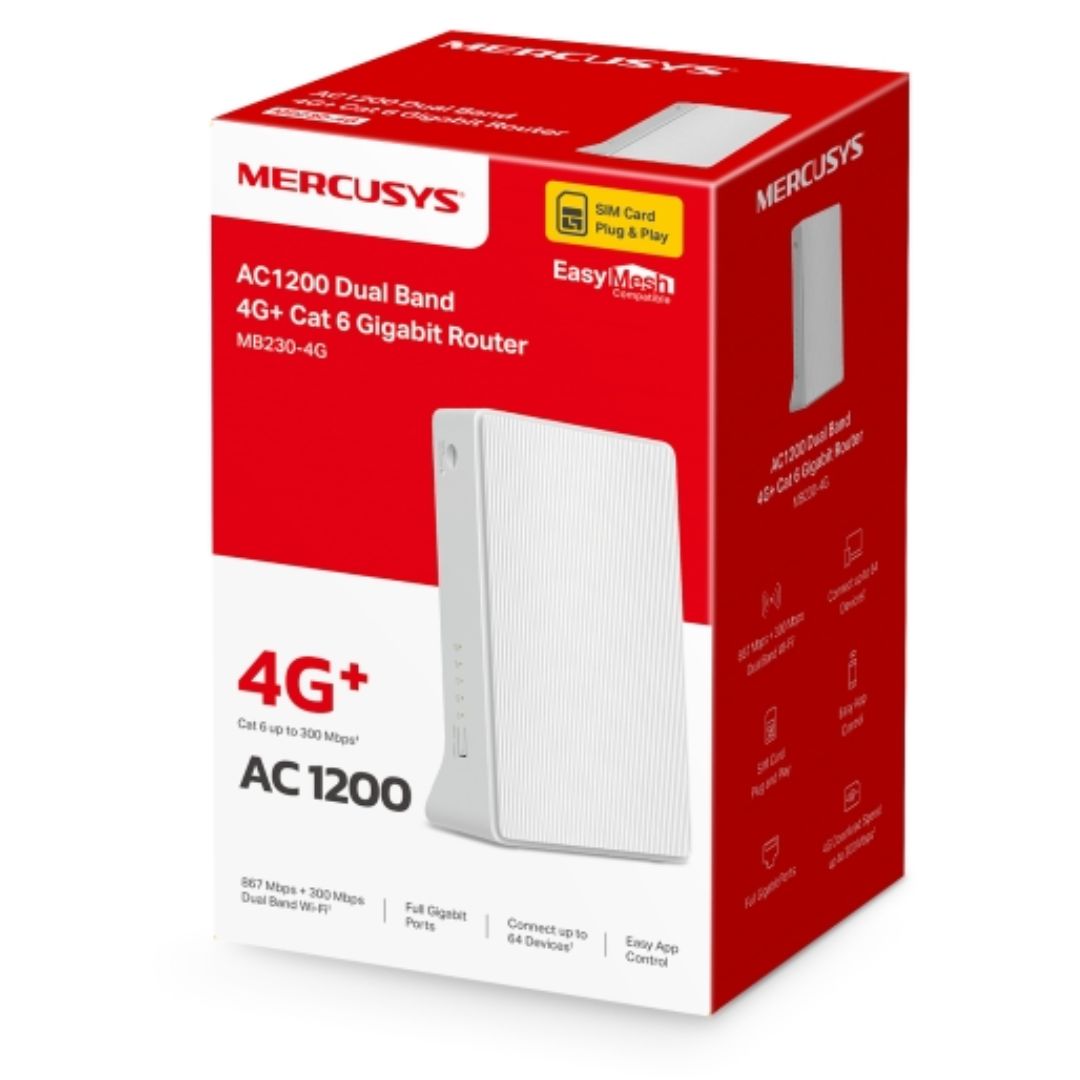 Mercusys MB230-4G AC1200 Wi-Fi 4G LTE Router, Build-In 150Mbps 4G LTE Modem, 300 Mbps at 2.4 GHz, 867 Mbps at 5 GHz, 4G Cat4 150/50 Mbps,Nano SIM Car By TP-LINK - Buy Now - AU $108.67 At The Tech Geeks Australia