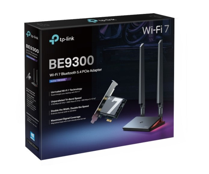 TP-Link Archer TBE550E BE9300 Wi-Fi 7 Bluetooth 5.4 PCIe Adapter, 6GHz@5760 Mbps, 5GHz@2880 Mbps, 2.4GHz@688 Mbps (wifi7) (NIC) By TP-LINK - Buy Now - AU $146.50 At The Tech Geeks Australia