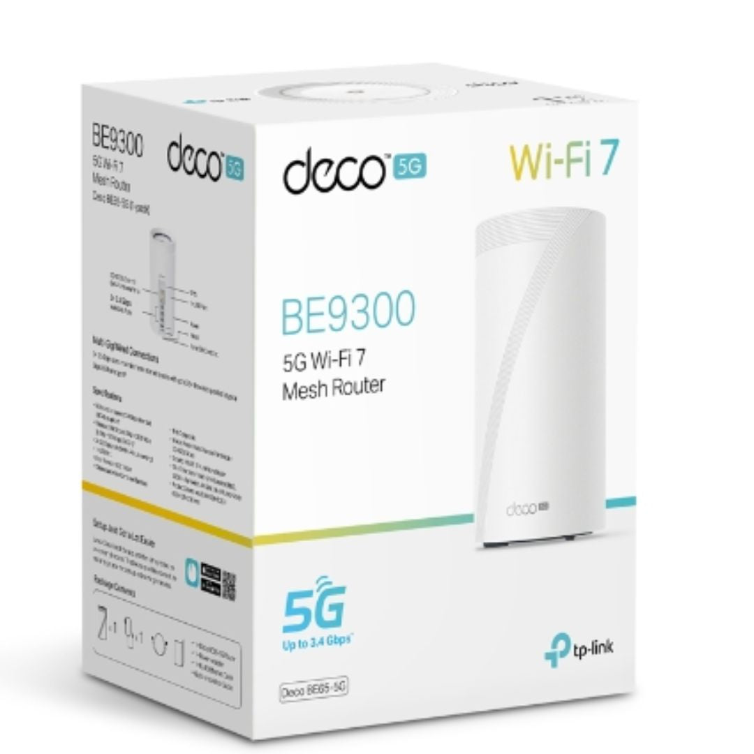TP-Link Deco BE65-5G(1-pack) 5G BE9300 Tri-Band Whole Home Mesh Wi-Fi 7 Gateway (WIFI7) 574 Mbps at 2.4 GHz + 2880 Mbps at 5 GHz + 5760 Mbps at 6 GHz By TP-LINK - Buy Now - AU $1039.64 At The Tech Geeks Australia