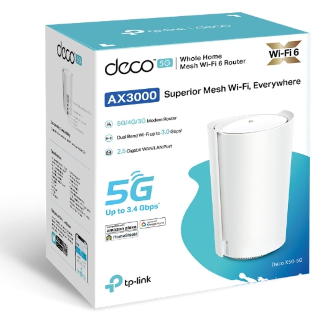 TP-Link Deco X50-5G(1-pack) 5G AX3000 Whole Home Mesh WiFi 6 Gateway, 574 Mbps at 2.4 GHz + 2402 Mbps at 5 GHz, 5G 3.4Gbps/900Mbps, 4G+ Cat19 1.6Gbps/ By TP-LINK - Buy Now - AU $562.77 At The Tech Geeks Australia