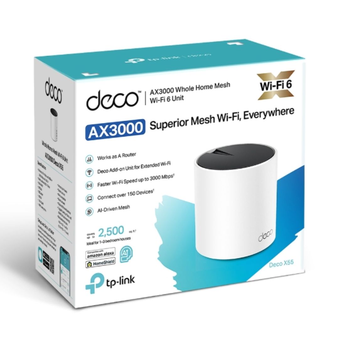 TP-Link Deco X55(1-pack) AX3000 Whole Home Mesh WiFi 6 Router, Dual-Band with Smart Antennas, MU-MIMO, HomeShield Security By TP-LINK - Buy Now - AU $140.17 At The Tech Geeks Australia