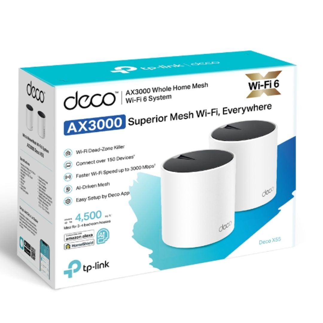 TP-Link Deco X55(2-pack) AX3000 Whole Home Mesh WiFi 6 Router, Dual-Band with Smart Antennas, MU-MIMO, HomeShield Security By TP-LINK - Buy Now - AU $263.67 At The Tech Geeks Australia