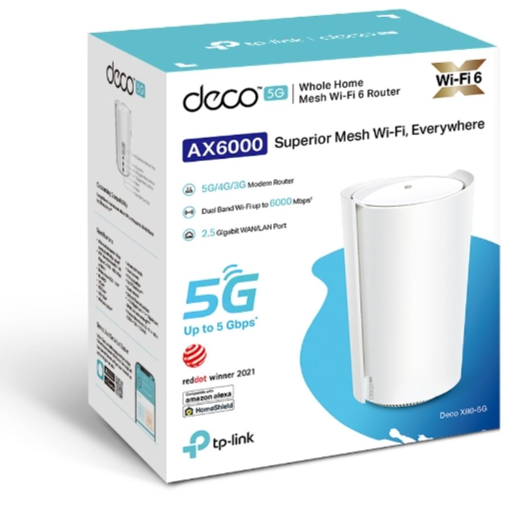 TP-Link Deco X80-5G(1-pack) 5G AX6000 Whole Home Wi-Fi 6 Gateway, 4804Mbps at 5 GHz + 1148Mbps at 2.4 GHz, 5G 5Gbps/900Mbps, 4G+ Cat20 2Gbps/200Mbps By TP-LINK - Buy Now - AU $692.80 At The Tech Geeks Australia