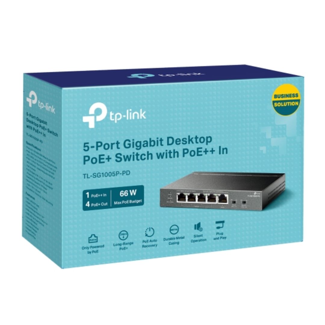 TP-Link TL-SG1005P-PD 5-Port Gigabit Desktop PoE+ Switch with 1-Port PoE++ In, 4-Port PoE+ Out, Metal Case, Long Range 250M, Up to 66W Total POE Budge By TP-LINK - Buy Now - AU $51.12 At The Tech Geeks Australia