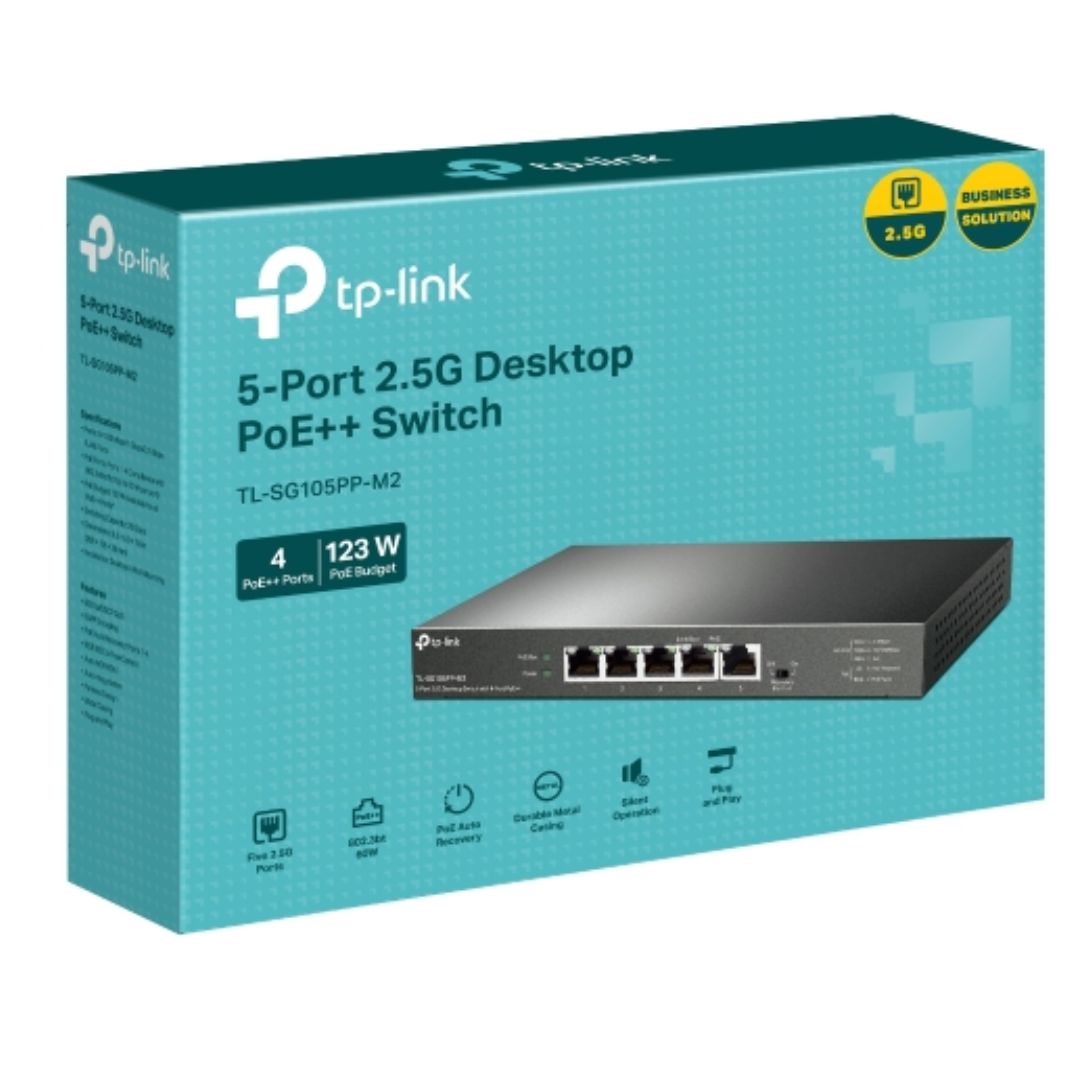 TP-Link TL-SG105PP-M2 5-Port 2.5G Desktop Switch with 4-Port PoE++, 4— 2.5G PoE++ Ports, 1x 2.5G Non-PoE Port, PoE Auto Recovery for Port1-4, Plug and By TP-LINK - Buy Now - AU $172.55 At The Tech Geeks Australia