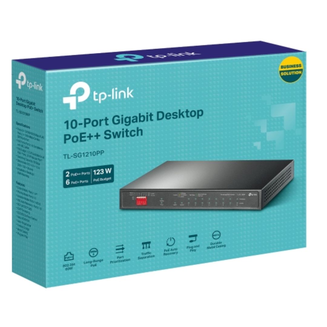 TP-Link TL-SG1210PP 10-Port Gigabit Desktop Switch with 6-Port PoE+ and 2-Port PoE++ , 9— 10/100/1000Mbps RJ45 Ports, 1— 1000Mbps Combo SFP/RJ45 Port By TP-LINK - Buy Now - AU $172.55 At The Tech Geeks Australia