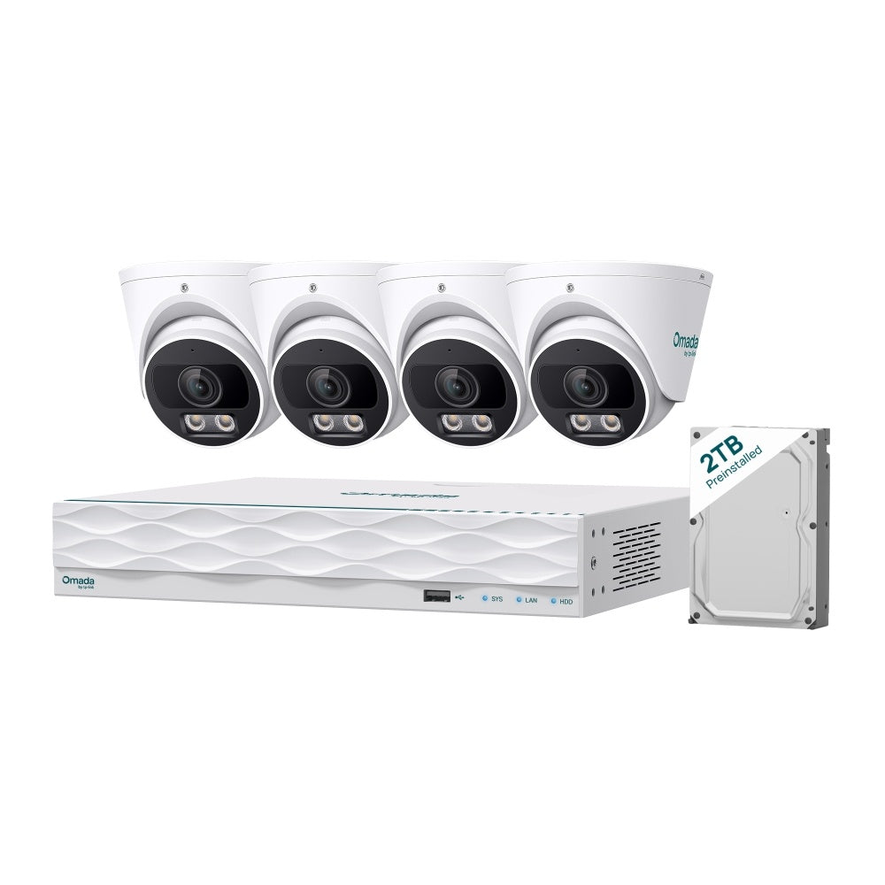 Omada T5S4-2T - TP-Link Omada 5MP Turret PoE Security Camera System with 2TB HDD, 4 Cameras and 16-Channel NVR