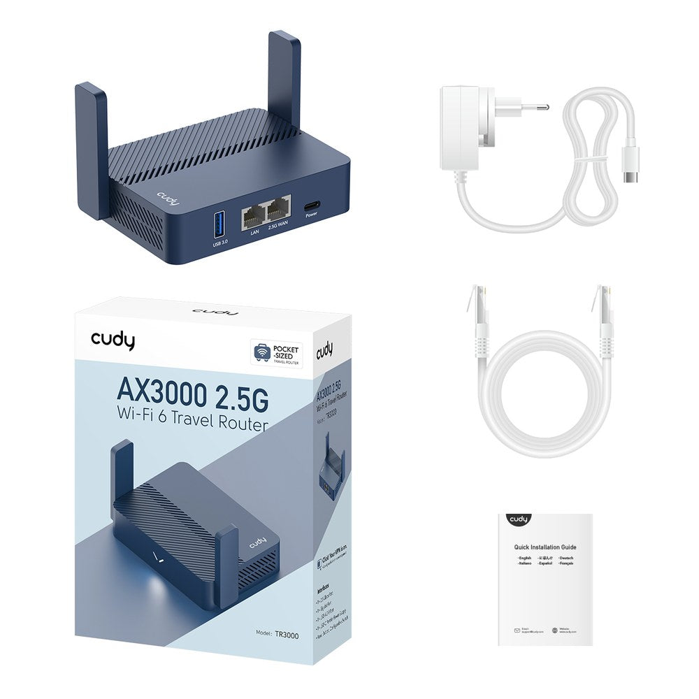 TR3000 - Cudy AX3000 2.5G Wi-Fi 6 Mini VPN Travel Router with USB