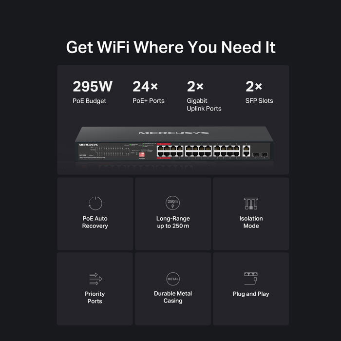 MS128GP MERCUSYS 28-Port Gigabit Rackmount Switch with 24-Port PoE+ By TP-LINK - Buy Now - AU $288.75 At The Tech Geeks Australia