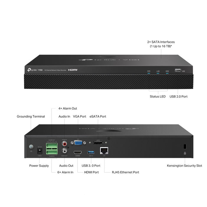TP-Link VIGI NVR2016H 16 Channel Network Video Recorder, 4K Out, 16MP Decode, H.265+, ONVIF, 2-Way Audio, Remote Monitoring (HDD Not Included) By TP-LINK - Buy Now - AU $209.72 At The Tech Geeks Australia