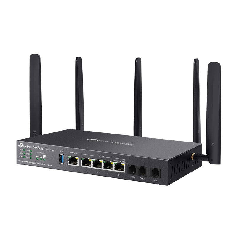 TP-Link DR3650v-4G Omada 4G+ Cat6 AX3000 Wi-Fi 6 Gigabit Desktop DSL Gateway, 574Mbps@2.4GHz + 2402Mbps@5GHz(HE160), VDSL2 350 350/60, VoIP By TP-LINK - Buy Now - AU $451.25 At The Tech Geeks Australia