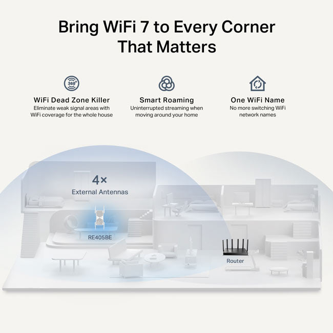 RE405BE TP-Link BE6500 Dual-Band Wi-Fi 7 Range Extender By TP-LINK - Buy Now - AU $355.33 At The Tech Geeks Australia