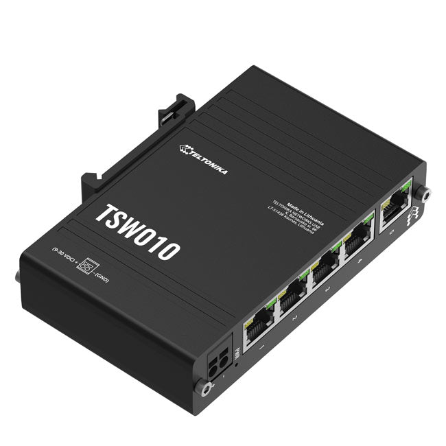 Teltonika TSW010 DIN Rail Ethernet Switch, 5x Ethernet Ports with speeds of up to 100 Mbps, Integrated DIN Rail Bracket, Plug and Play, PSU excluded By Teltonika - Buy Now - AU $44.80 At The Tech Geeks Australia