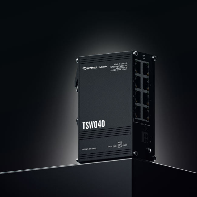 Teltonika TSW040 - 8-port PoE+ Switch (7-57 VDC, or 44-57 VDC for PoE-out) Integrated DIN Rail Bracket - 10/100 Mbps, supports auto MDI/MDIX crossover By Teltonika - Buy Now - AU $91.84 At The Tech Geeks Australia