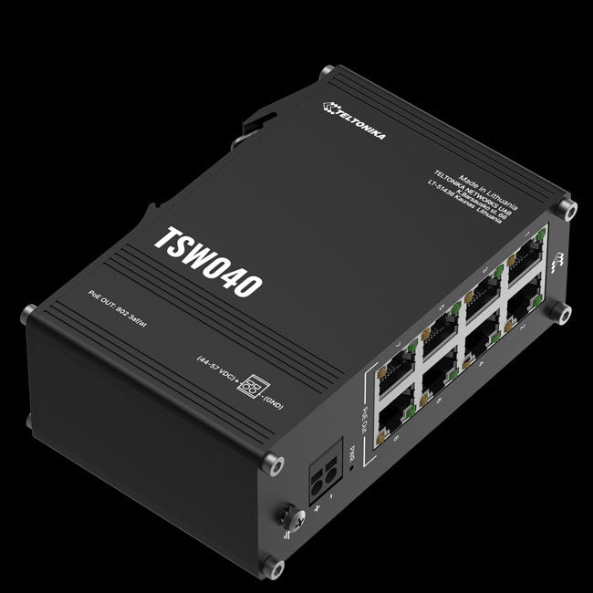 Teltonika TSW040 - 8-port PoE+ Switch (7-57 VDC, or 44-57 VDC for PoE-out) Integrated DIN Rail Bracket - 10/100 Mbps, supports auto MDI/MDIX crossover By Teltonika - Buy Now - AU $91.84 At The Tech Geeks Australia