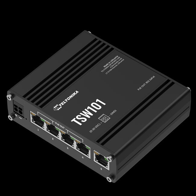 Teltonika TSW101 Automotive POE+ Switch, 4x PoE Ports, 5 x Gigabit Ethernet Ports with speeds of up to 1000 Mbps, PSU excluded By Teltonika - Buy Now - AU $122.08 At The Tech Geeks Australia
