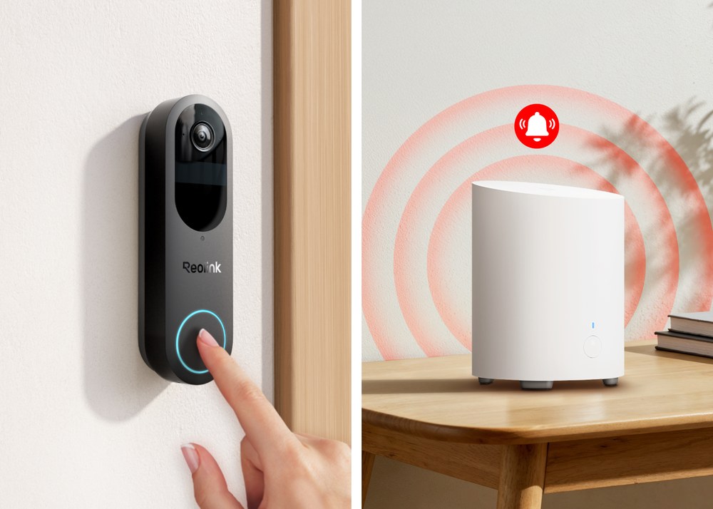 doorbell-battery-black-with-hub-mini - Reolink Video Doorbell (Battery) Black with Home Hub Mini