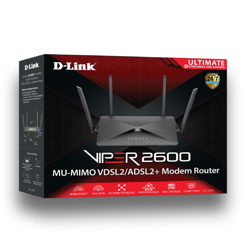 DSL-3900 D-Link VIPER 2600 Dual-Band MU-MIMO Gigabit VDSL2 / ADSL2+ Modem Router By D-Link - Buy Now - AU $300.93 At The Tech Geeks Australia