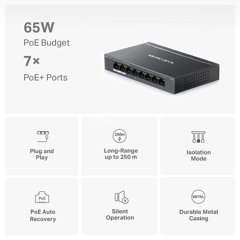 MS108GP Mercusys 8-Port Gigabit Desktop Switch with 7-Port PoE+ By The Tech Geeks Australia - Buy Now - AU $63.94 At The Tech Geeks Australia