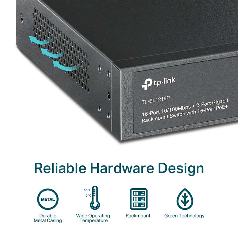 TL-SL1218P TP-Link 16-Port 10/100Mbps + 2-Port Gigabit Rackmount Switch with 16-Port PoE+ By TP-LINK - Buy Now - AU $215.93 At The Tech Geeks Australia
