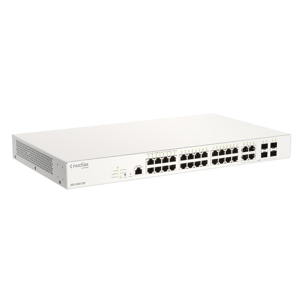 DBS-2000-28P - D-Link 28-Port Gigabit Nuclias Cloud Managed PoE Switch with 28 RJ45 (24 PoE, 193W) and 4 Combo SFP Ports