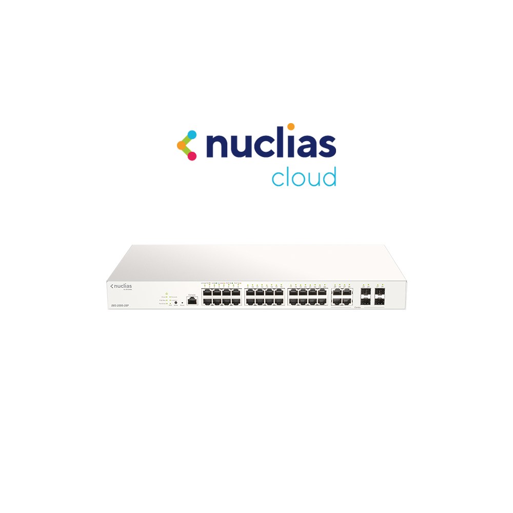 DBS-2000-28P - D-Link 28-Port Gigabit Nuclias Cloud Managed PoE Switch with 28 RJ45 (24 PoE, 193W) and 4 Combo SFP Ports