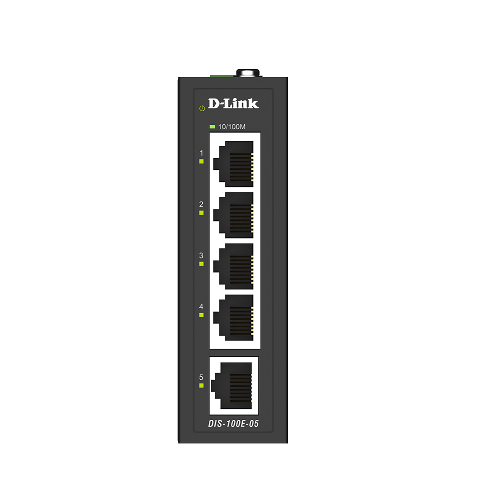 DIS-100E-05 - D-Link 5-Port Industrial Fast Ethernet Unmanaged Switch with 5 10/100BASE-T Ports, DIN Rail Mountable