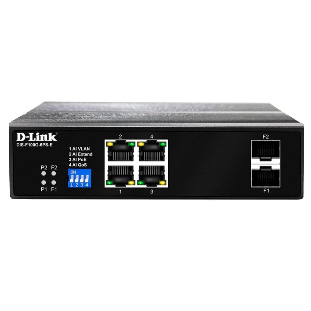 DIS-F100G-6PS-E - D-Link 6 Port Gigabit Industrial PoE Switch with 4 PoE+ Ports (120W) and 2 SFP Ports