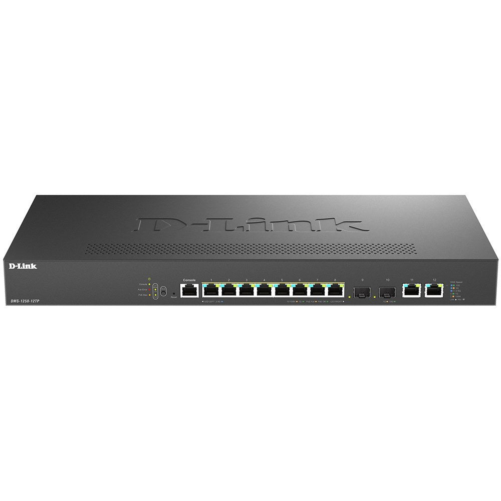 DMS-1250-12TP - D-Link 12-Port Multi-Gigabit Smart Managed PoE+ Switch with 8 2.5G PoE+ Ports, 2 10G Ports and 2 10G SFP+ Ports (240W)