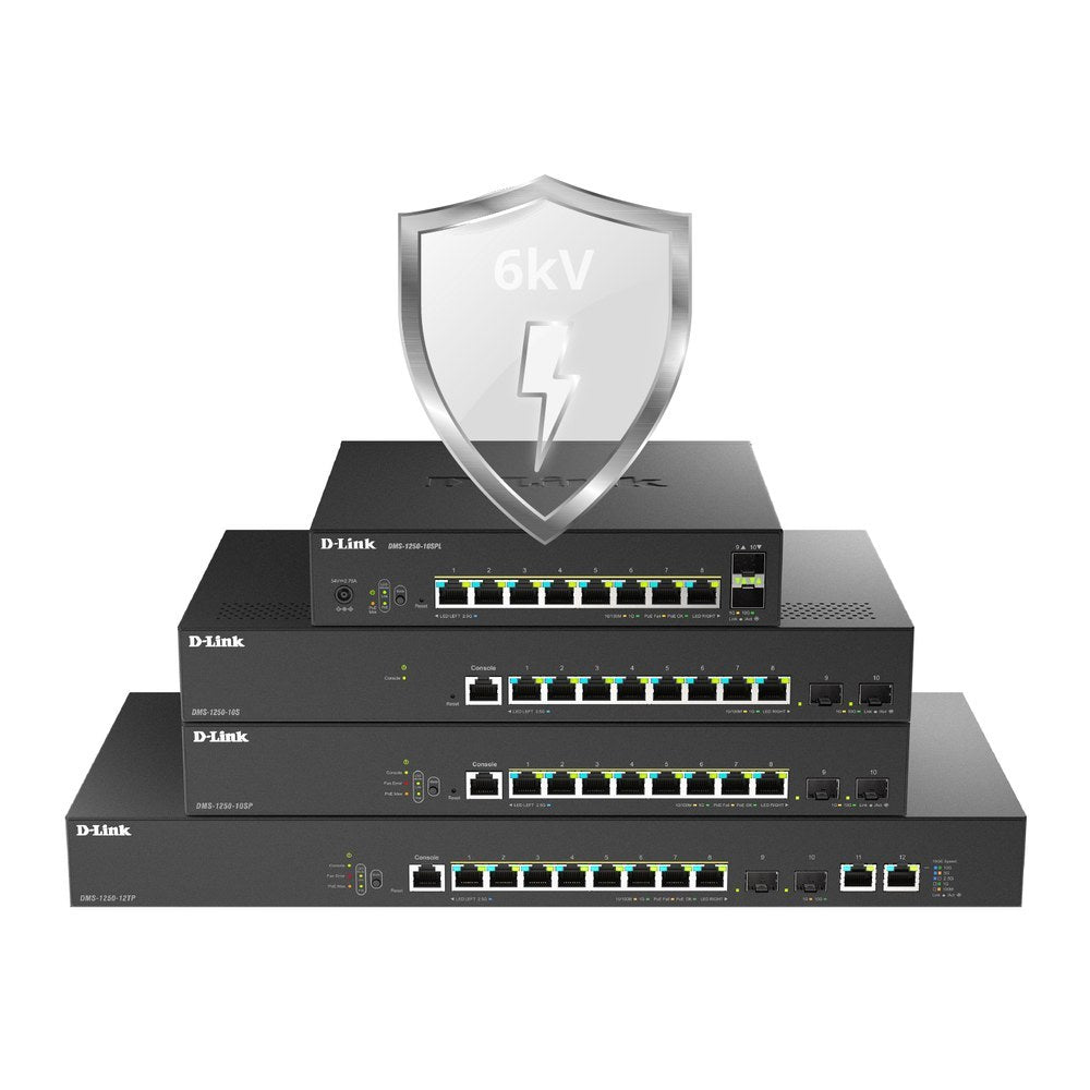 DMS-1250-12TP - D-Link 12-Port Multi-Gigabit Smart Managed PoE+ Switch with 8 2.5G PoE+ Ports, 2 10G Ports and 2 10G SFP+ Ports (240W)
