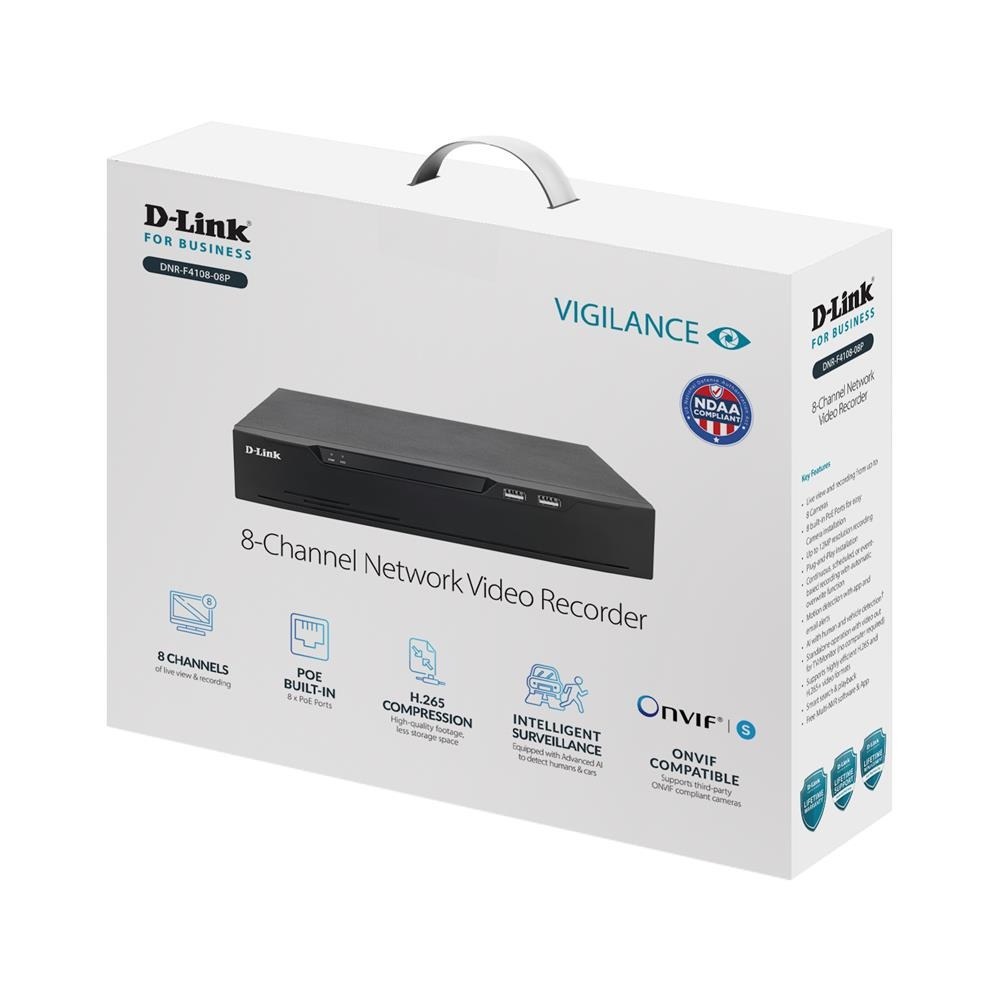 DNR-F4108-08P - D-Link 8-Channel H.265 Network Video Recorder with 8 PoE Ports