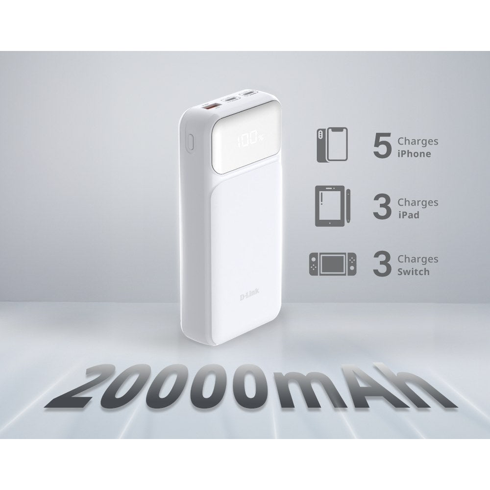 DPP-201 - D-Link 20000 mAh Power Bank with USB-A and Two USB-C Ports