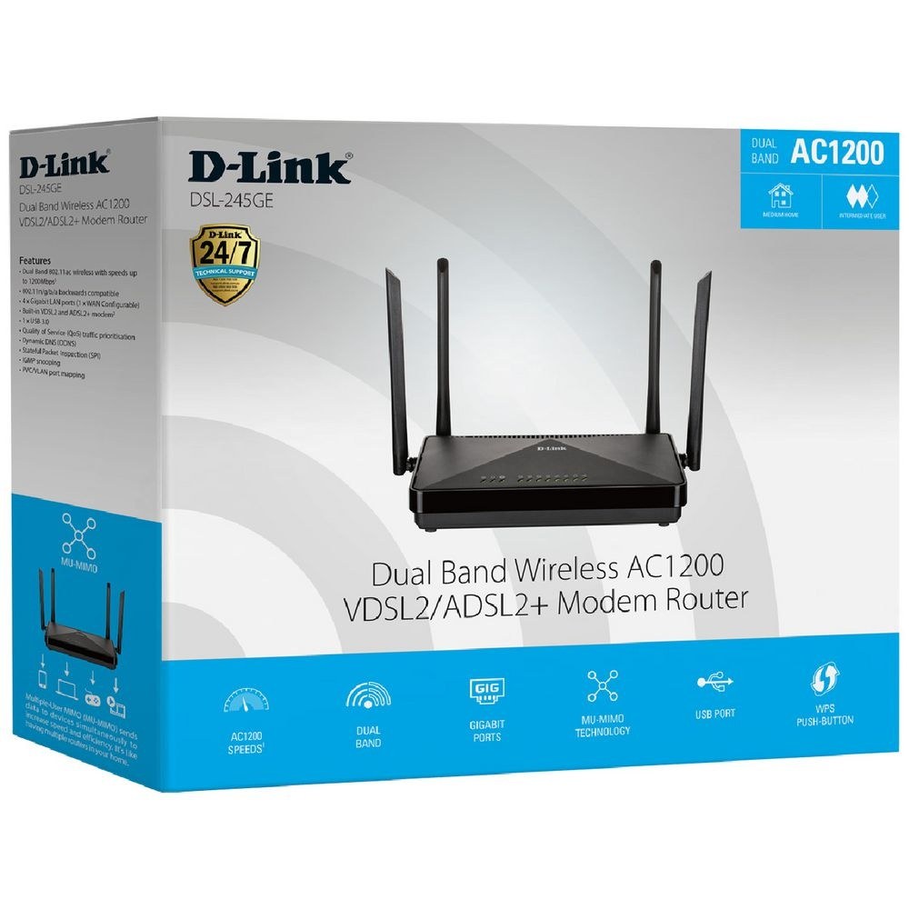 DSL-245GE - D-Link AC1200 Dual Band Wireless VDSL2/ADSL2+ Modem Router