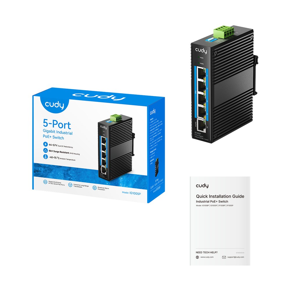 IG1005P - Cudy 5-Port Gigabit Industrial PoE+ Switch