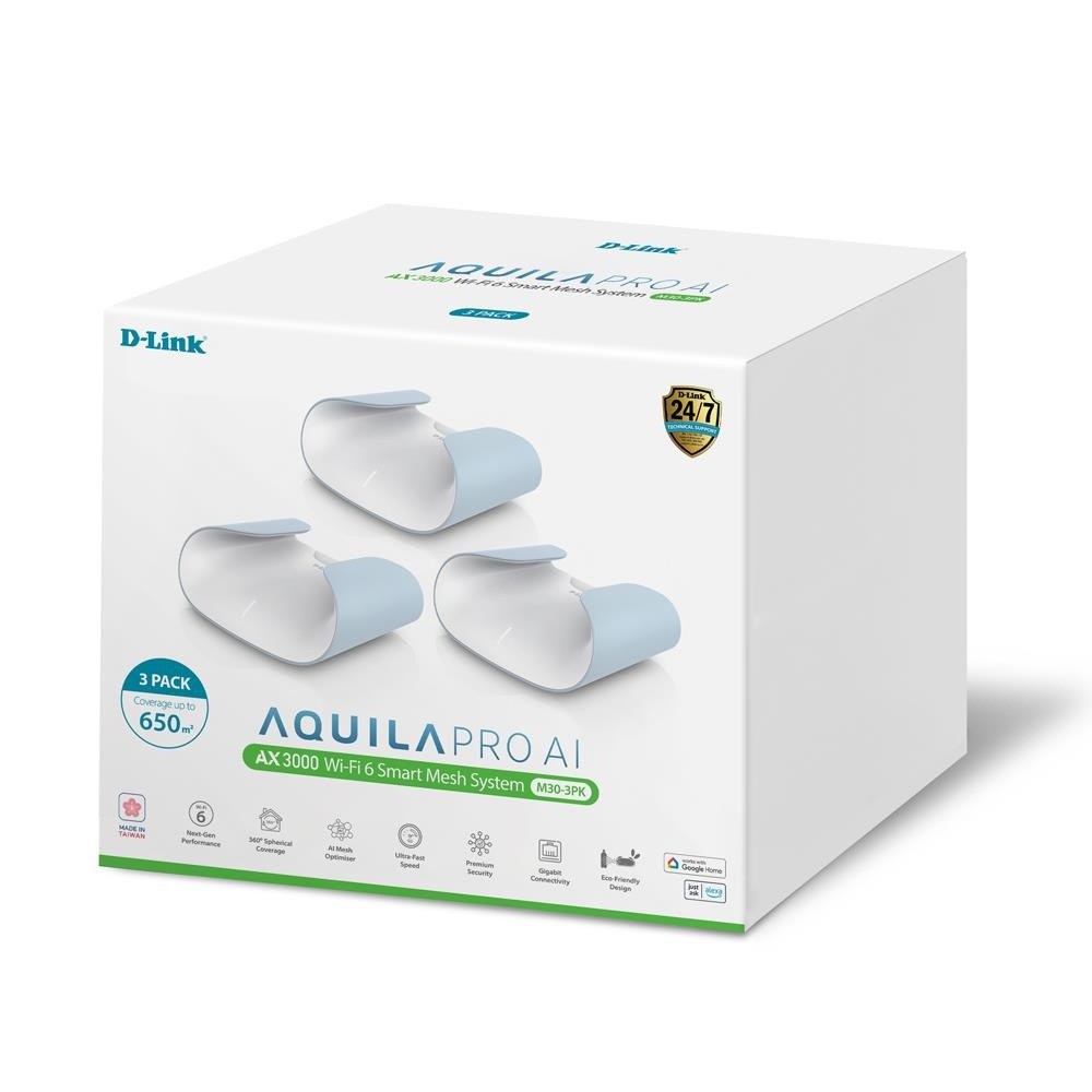 M30-3PK - D-Link AQUILA PRO AI AX3000 Wi-Fi 6 Smart Mesh System (3-Pack)