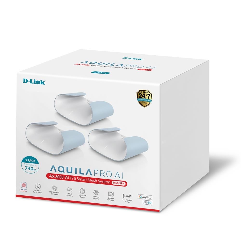 M60-3PK - D-Link AQUILA PRO AI AX6000 Wi-Fi 6 Smart Mesh System (3-Pack)