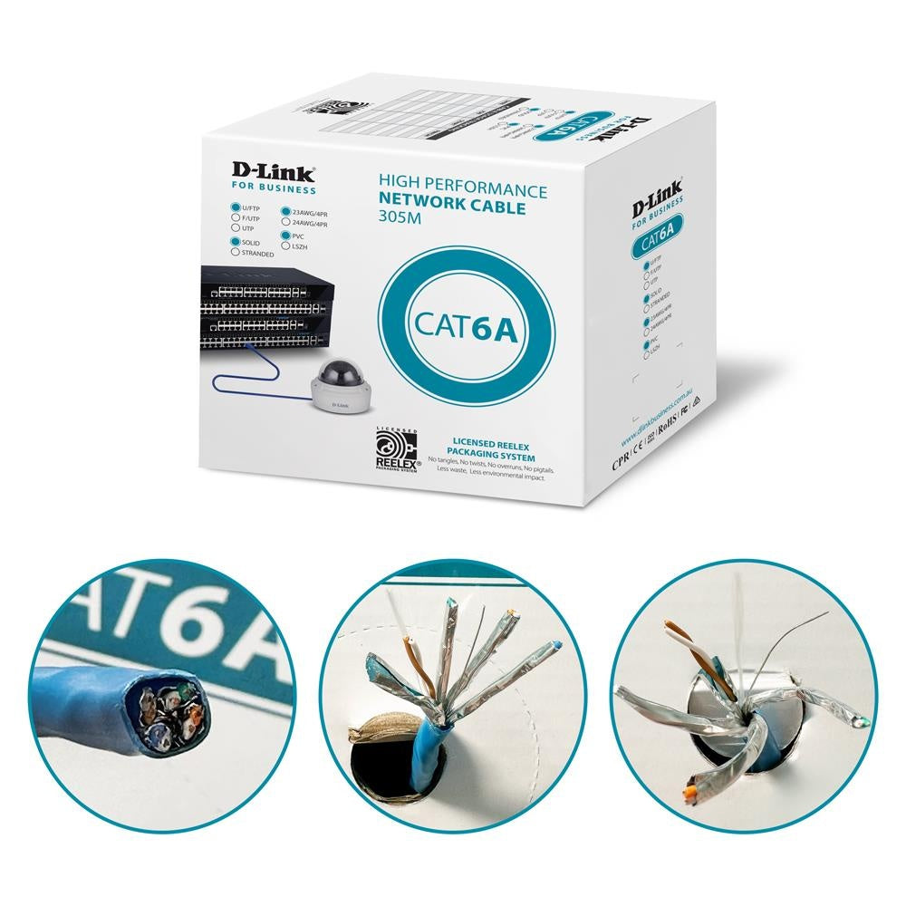 NCB-6AUFS23BLU-305 - D-Link Cat6A U/FTP 23AWG Network Cable, 305m in Reelex packaging, Blue