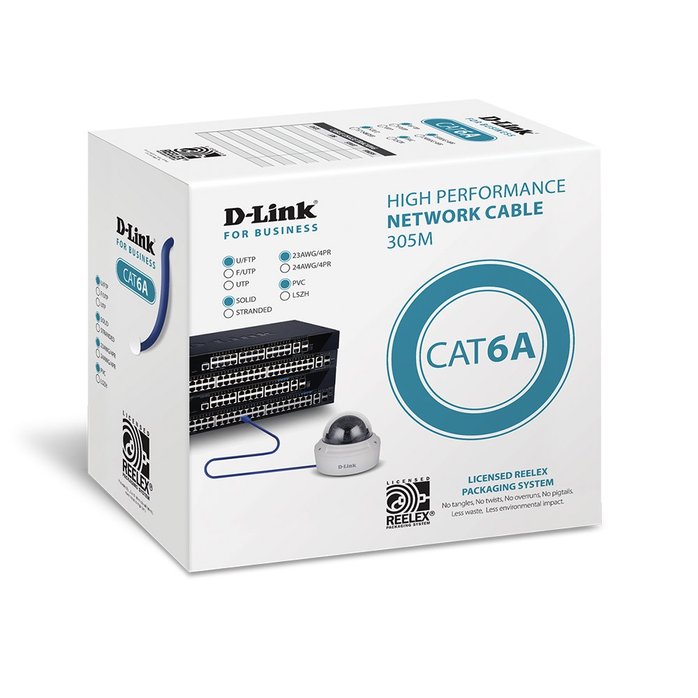 NCB-6AUFS23BLU-305 - D-Link Cat6A U/FTP 23AWG Network Cable, 305m in Reelex packaging, Blue